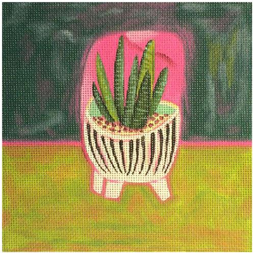 Striped Bowl with Green Plant
