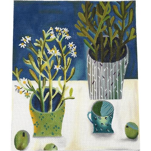 Daisies / Green Pot