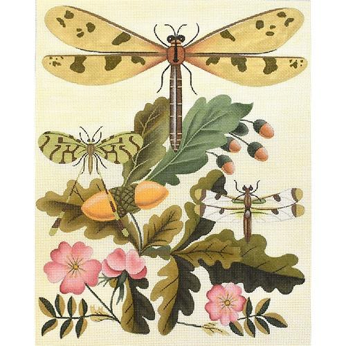 Dragonfly and Acorns on Cream