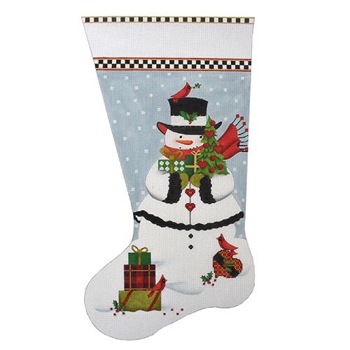 White Snowman Cardinal Stocking
