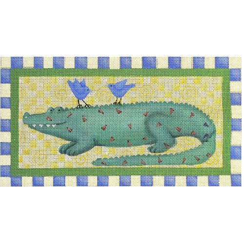 Aligator with Yellow Swirls Background