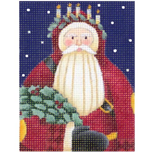 Candlelight Santa Blue Background