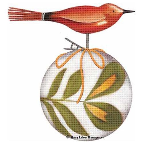 Red Bird on Ball Ornament
