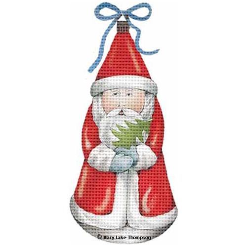 Red Santa Ornament with Blue Bow