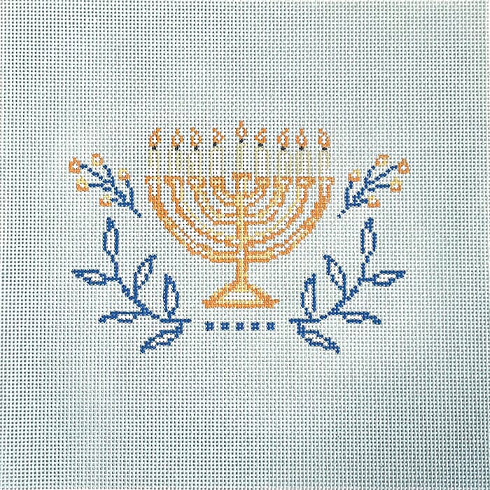 Menorah Pillow on Blue