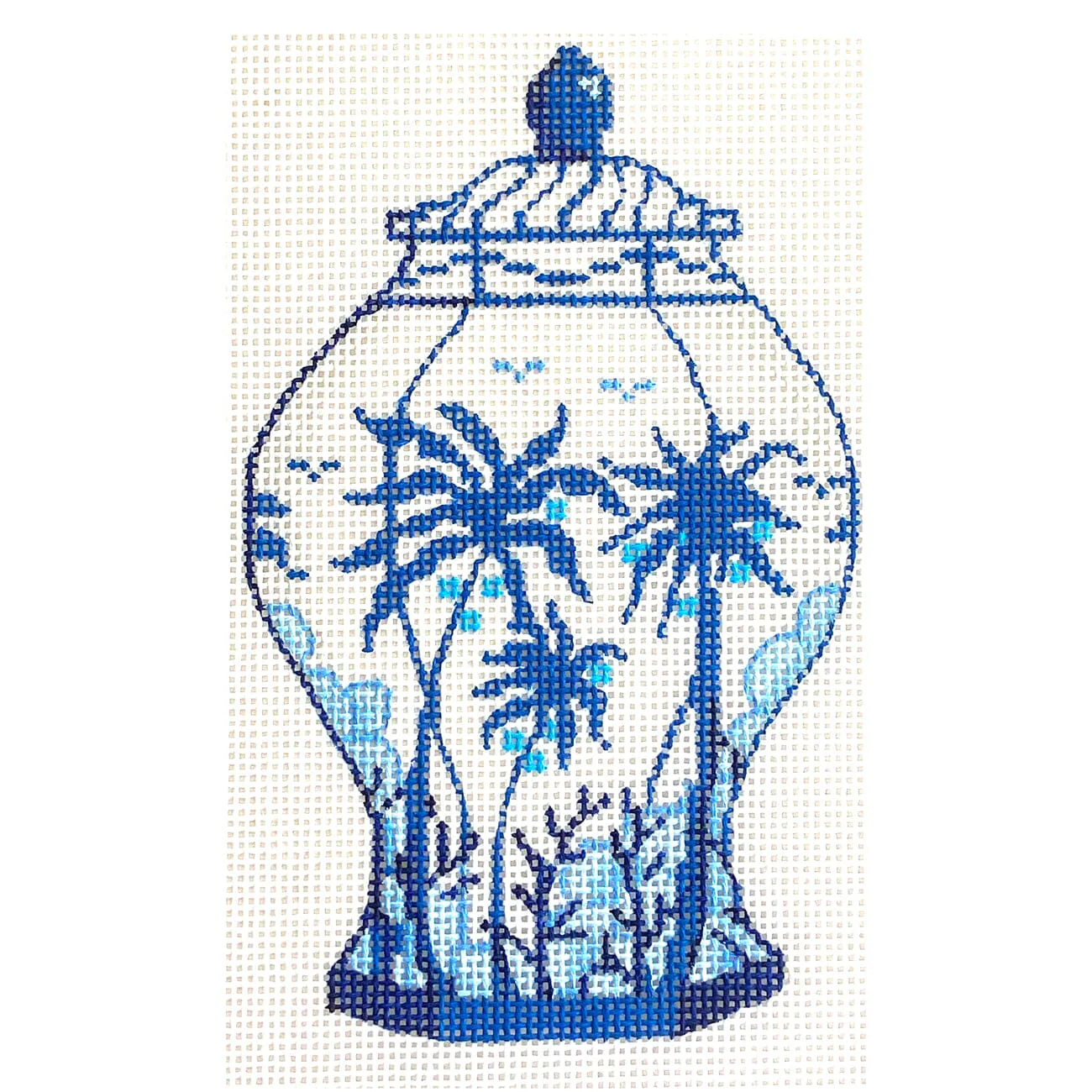 Mini Chinese Vase – Tall Blue & White w/ Palm Trees