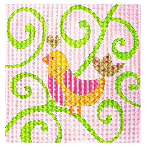 Mod Bird - Pink & Green Swirls Background on 13
