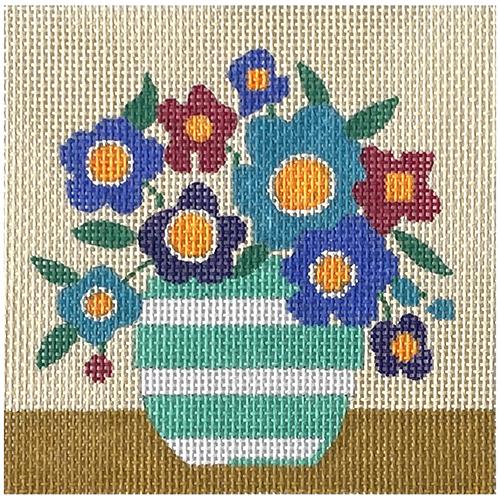 Mod Flowers - Blue & Purple on Tan