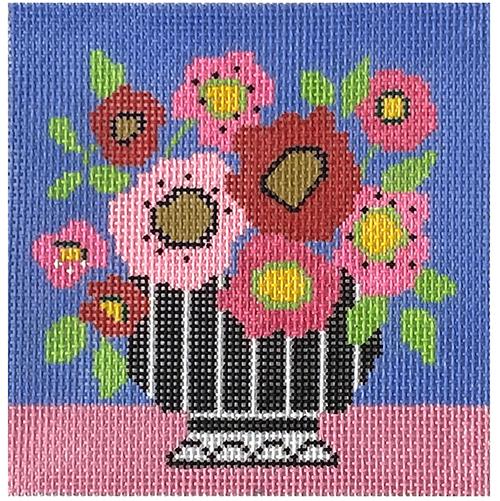 Mod Flowers - Pink & Red on Blue