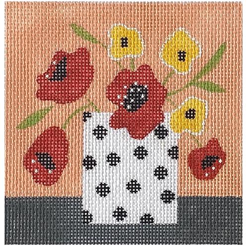 Mod Flowers - Red & Yellow on Coral