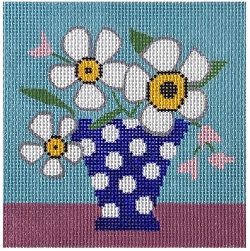 Mod Flowers - White & Pink on Blue