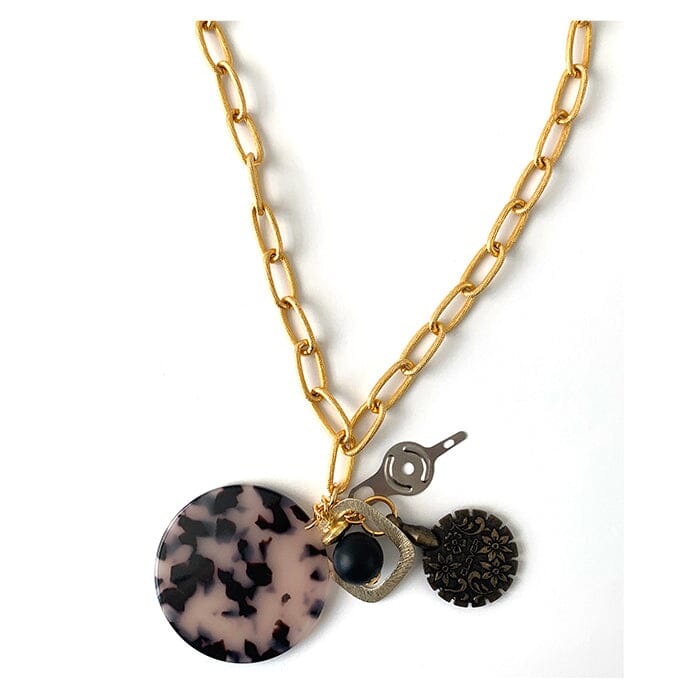 MollyBeads Necklace - Gold & Tortoise Disc w/Onyx