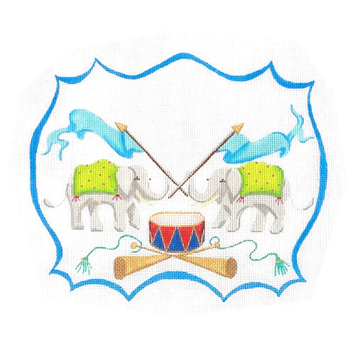 Monogram Crest - Elephants with Flags, Drum & Trumpets
