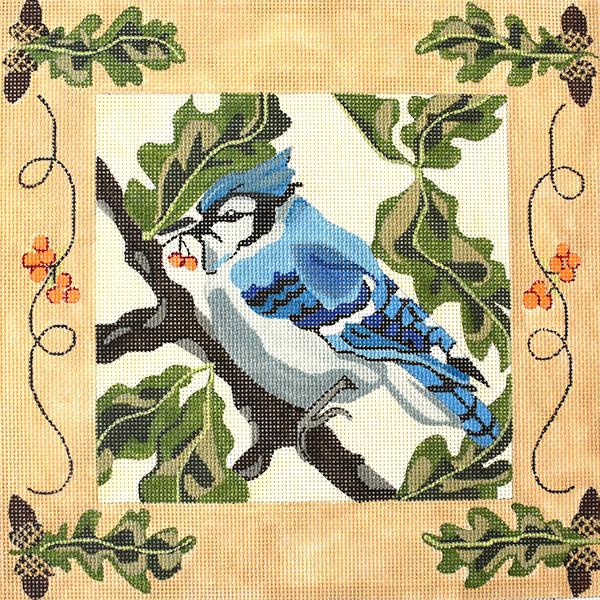 Blue Jay with Leaves Border