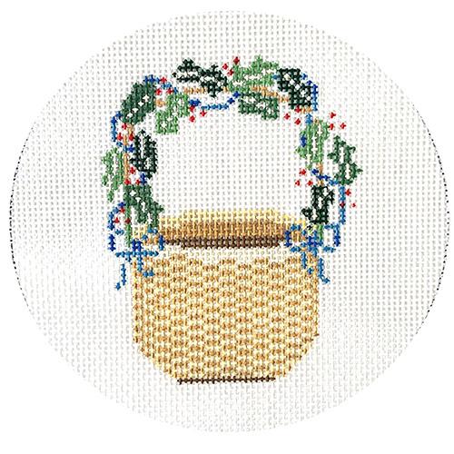 Nantucket Basket Ornament - Holly & Ribbon Handle