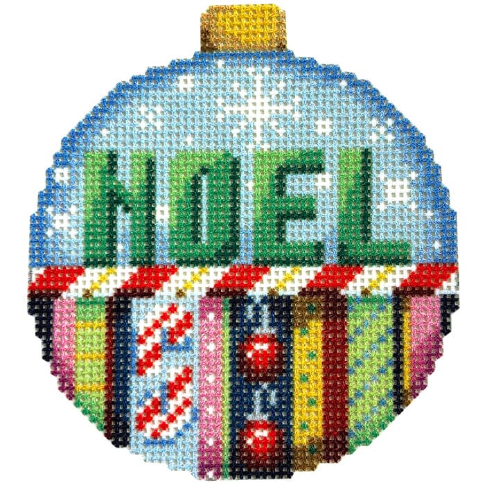 Noel/Stripes Ball Ornament Large