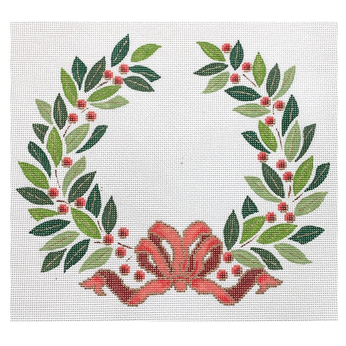 Olive Leaves Wreath with Coral Ribbon