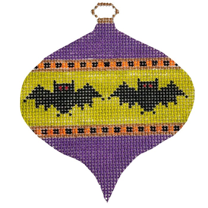 Oval Bauble with Bats on Purple & Lime