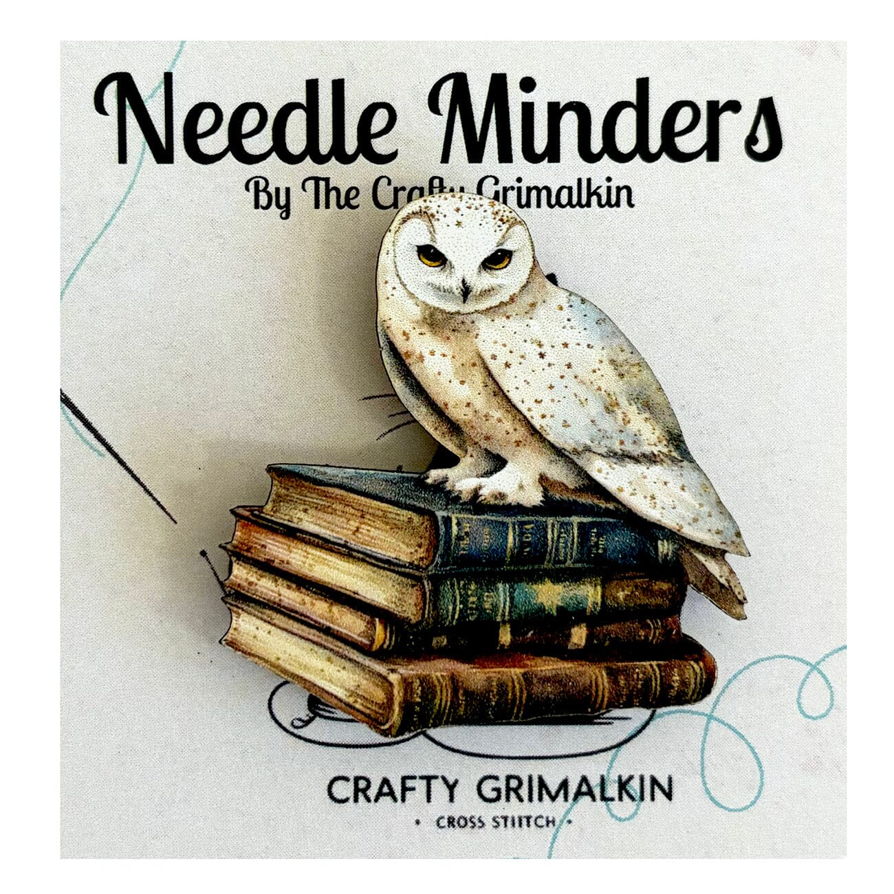 Owl on Books Wooden Needle Minder