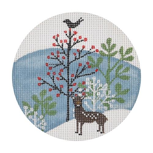 Winter Deer and Bird Ornament
