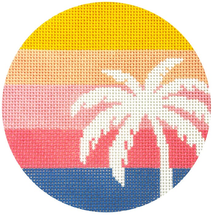 Palm Tree on Stripes Round