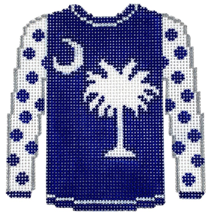 Palmetto and Moon on Blue Sweater