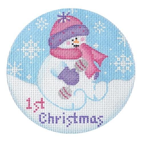 Baby Snowgirl 1st Christmas Round Pink