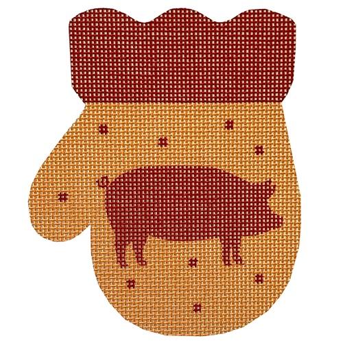 French Country Pig Mitten/Red and Gold