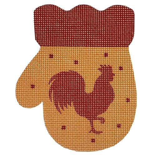 French Country Rooster Mitten/Red and Gold