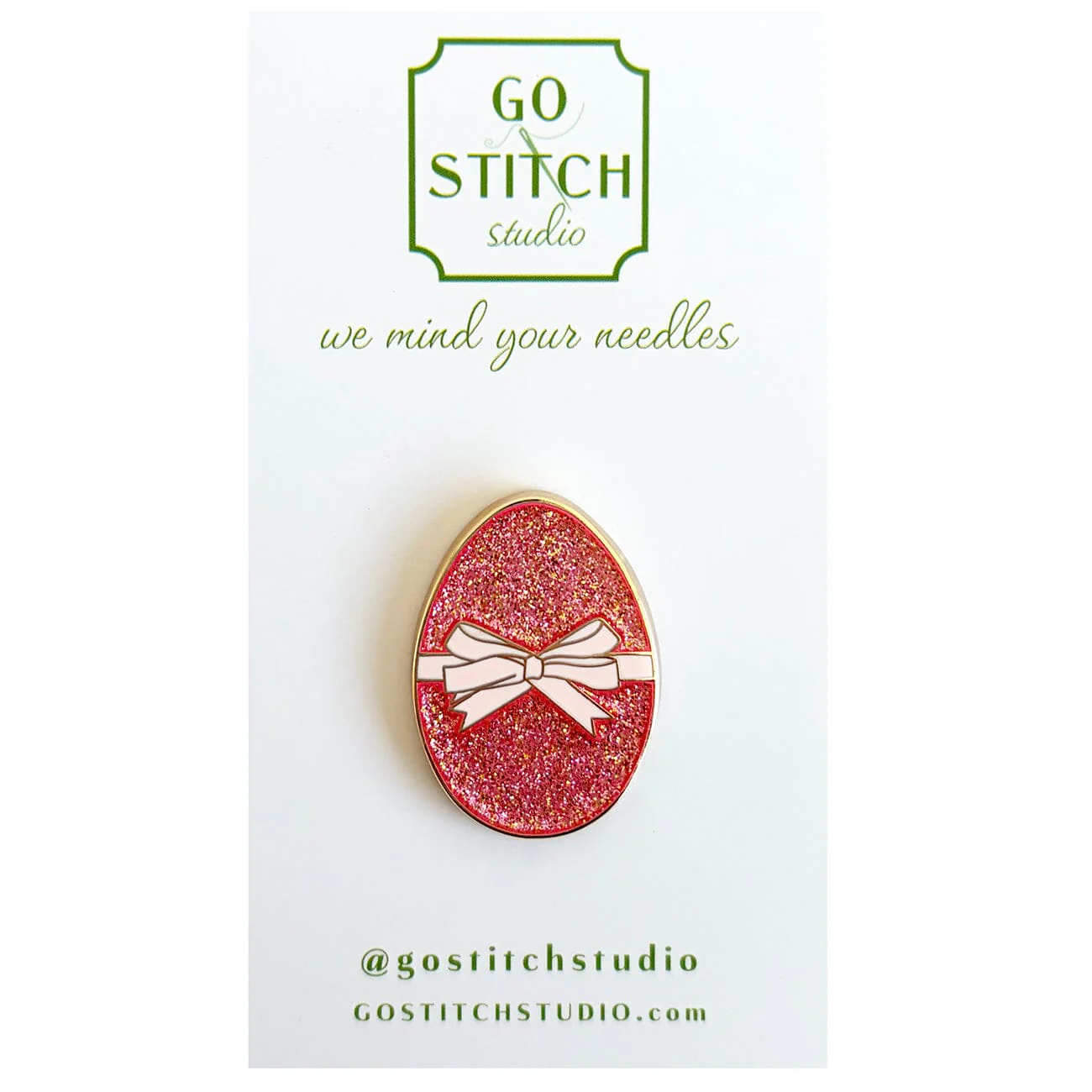 Pink Champagne Egg w/Glitter Bow Needle Minder
