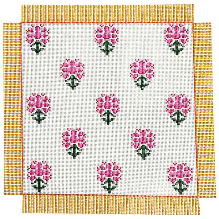 Pink Floral Block Print Square