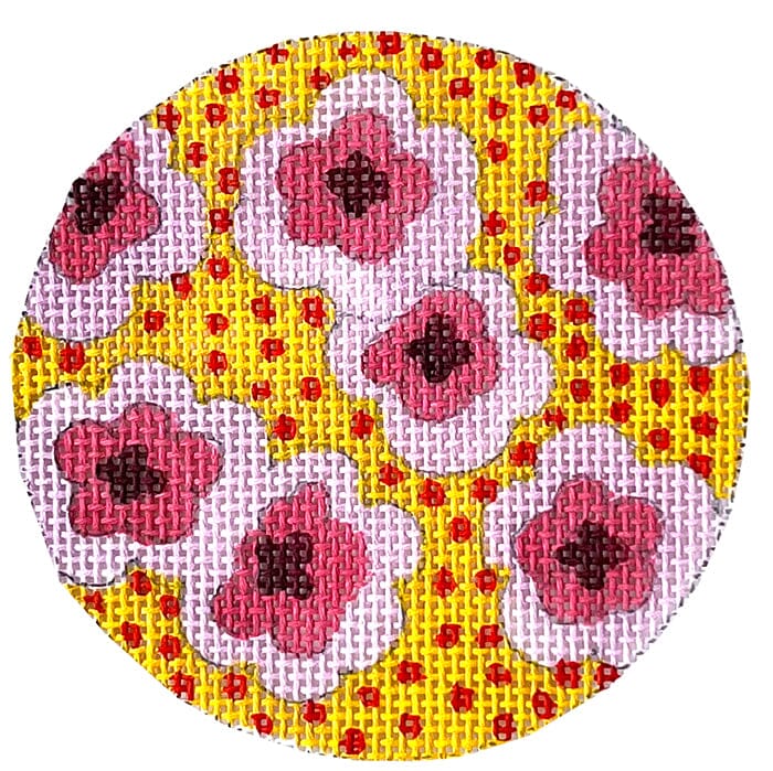 Pink Flowers Orange Dots Round