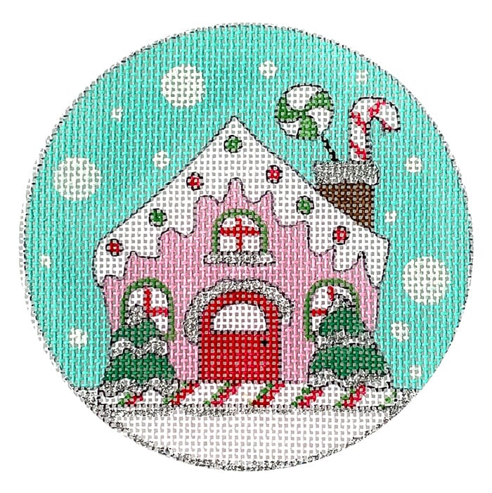 Pink Gingerbread House 4" Round