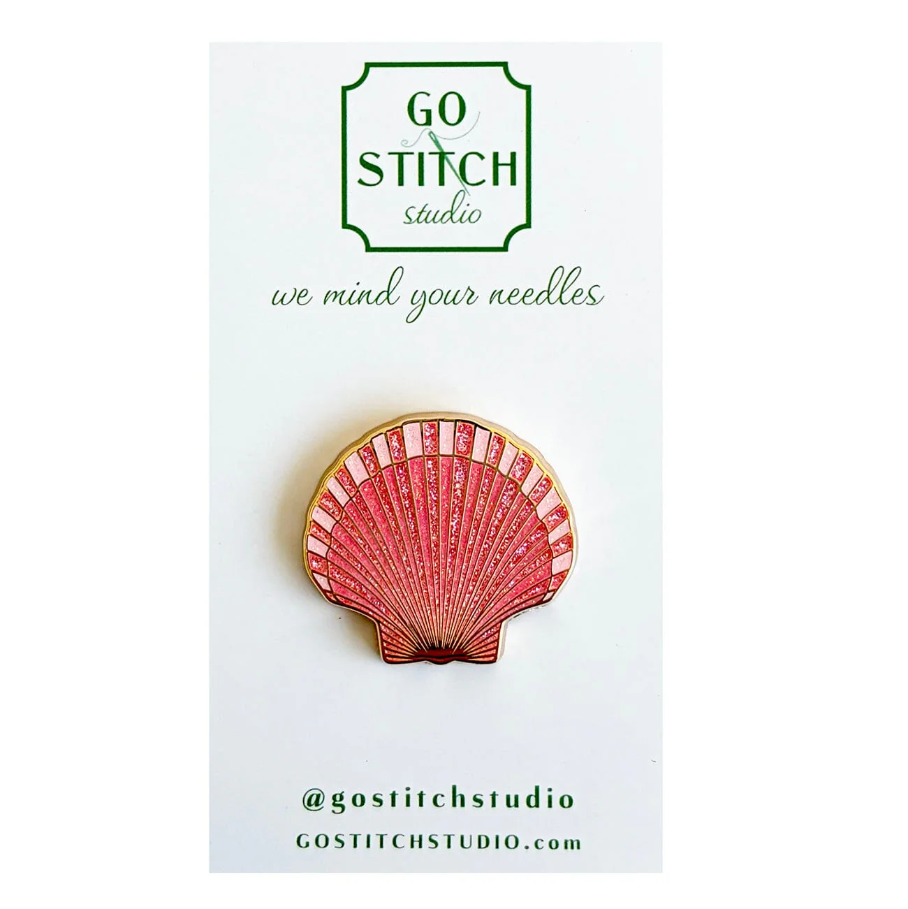 Pink Glitter Scallop Shell Needle Minder