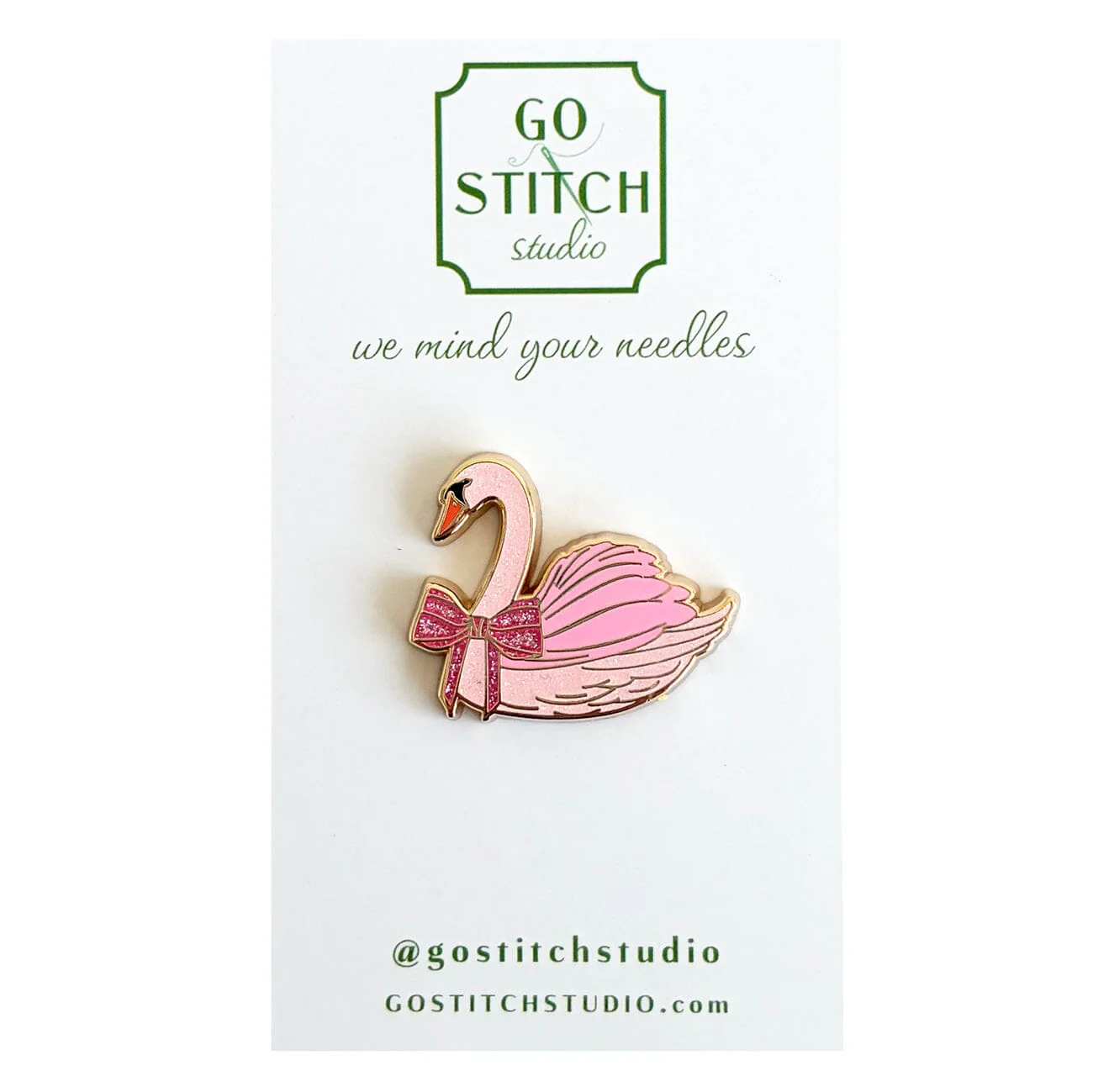 Pink Glitter Swan w/ Bow Needle Minder