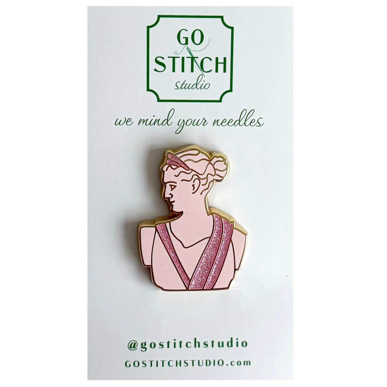 Pink Greek Goddess Statue w/Glitter Needle Minder