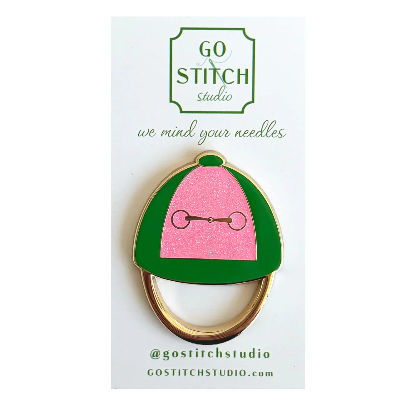 Pink & Green Jockey Hat w/ Glitter Needle Minder