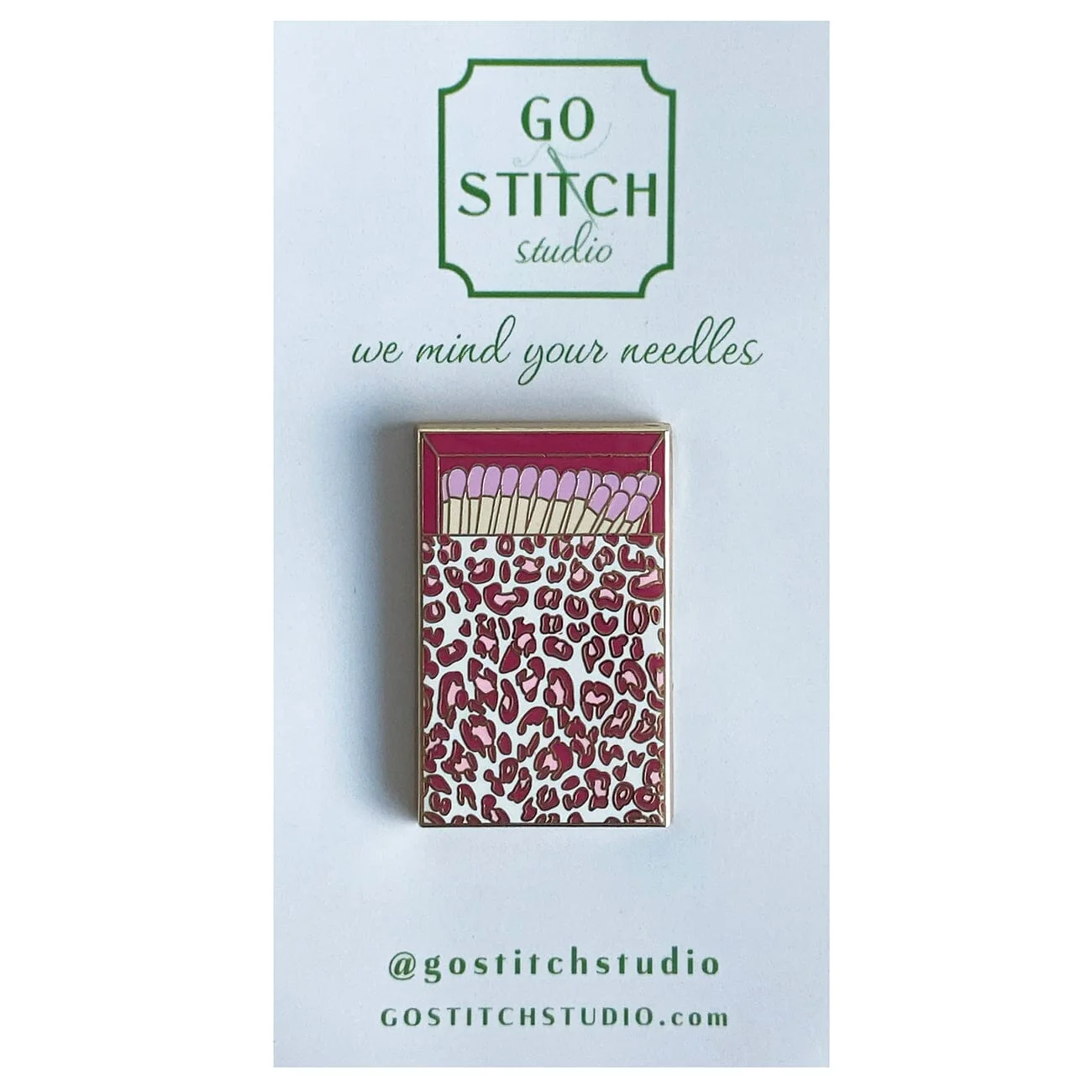 Pink Leopard Print Matchbox Needle Minder