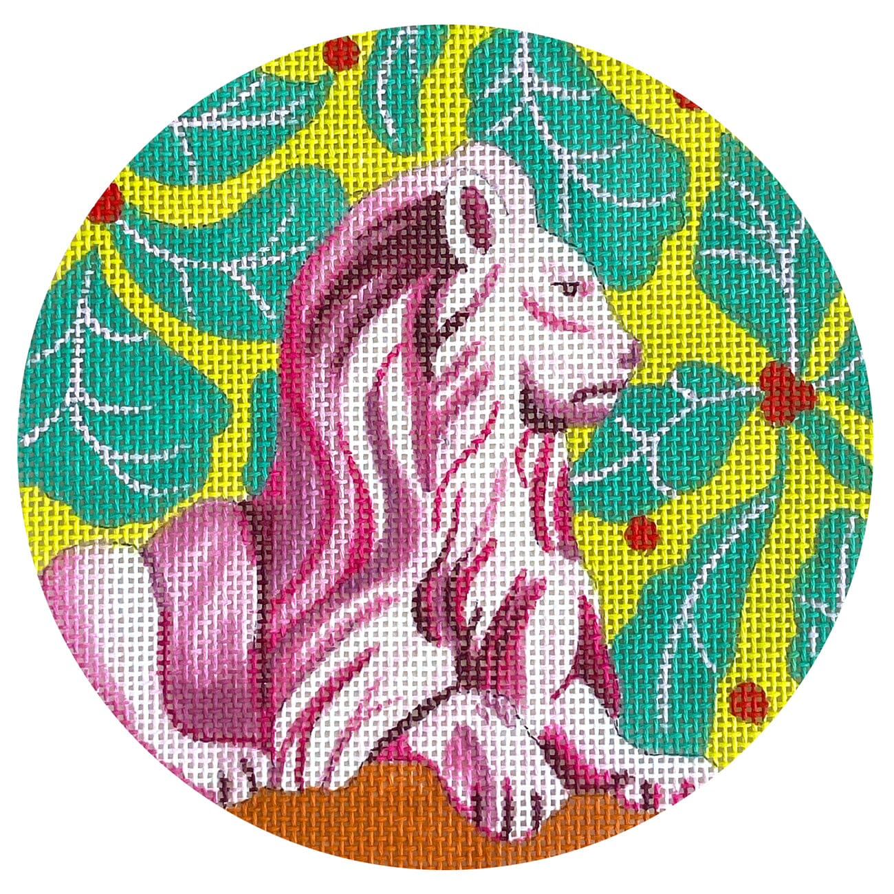 Pink Lion on Floral 5" Round