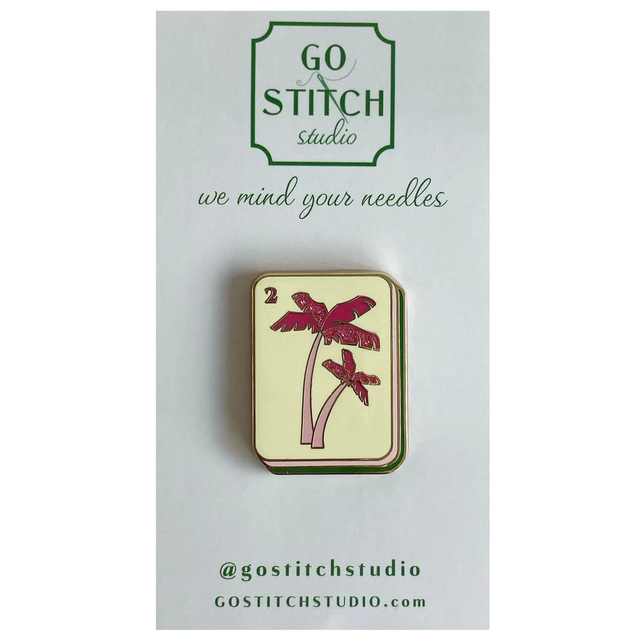 Pink Palm Tree Mahjong Tile Needle Minder
