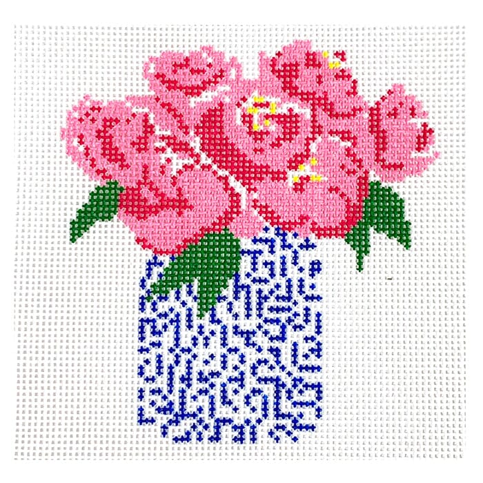 Pink Peonies in Blue Vase