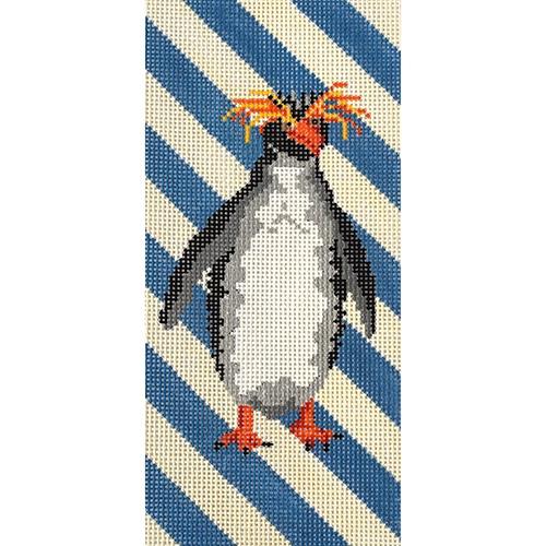 Rock Hopper Penguin on Blue Stripes