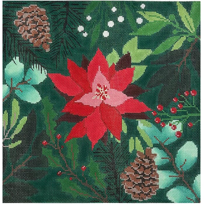 Poinsettia Botanical Pillow Green
