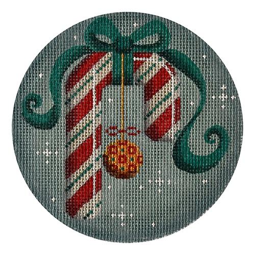Candy Cane Green Bow Round