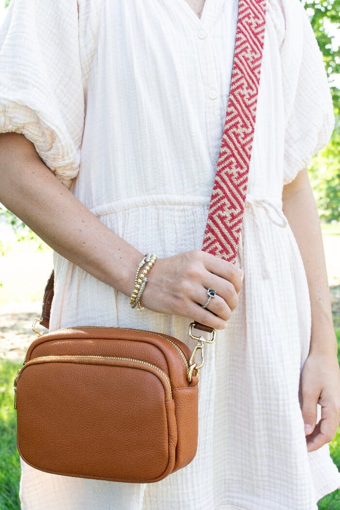 Red/Camel Fretwork Crossbody Strap - Image 3