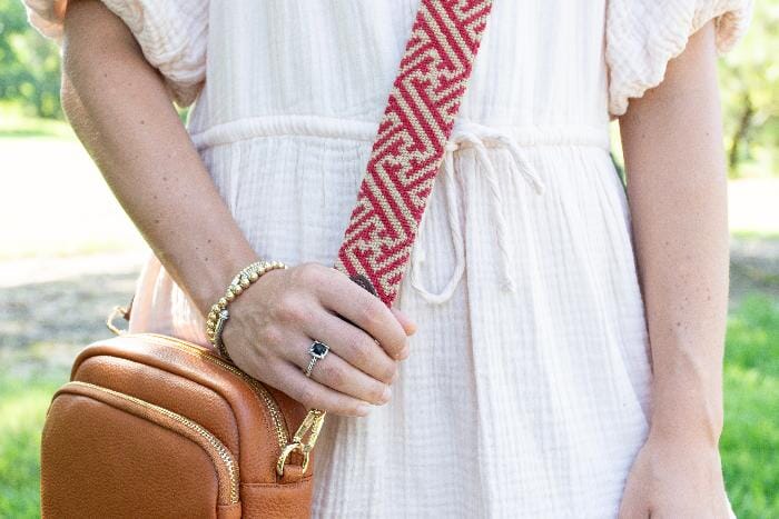 Red/Camel Fretwork Crossbody Strap - Image 5