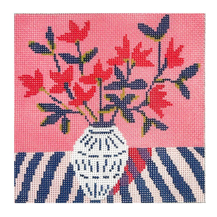 Red Flower Blue Vase 5" Square