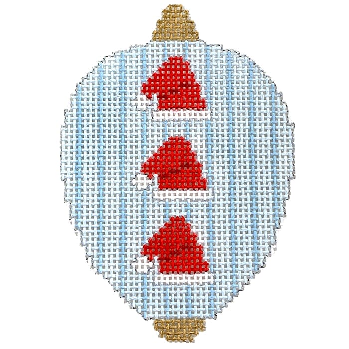 Red Santa Hats on Blue Stripes Bauble