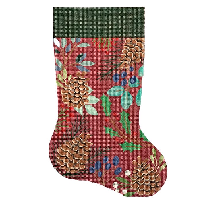 Red Stocking with Pinecones