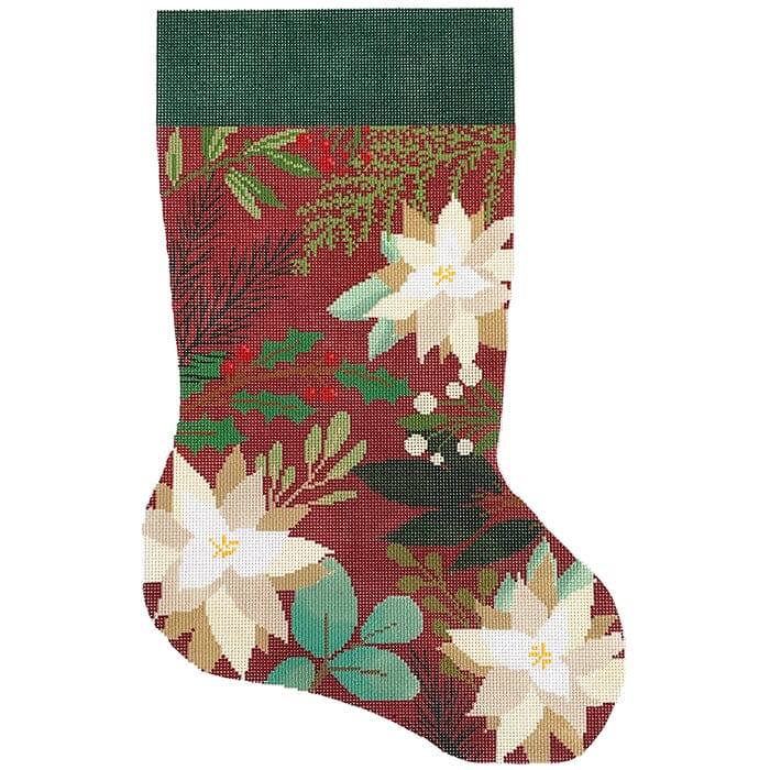 Red Stocking with White Flowers